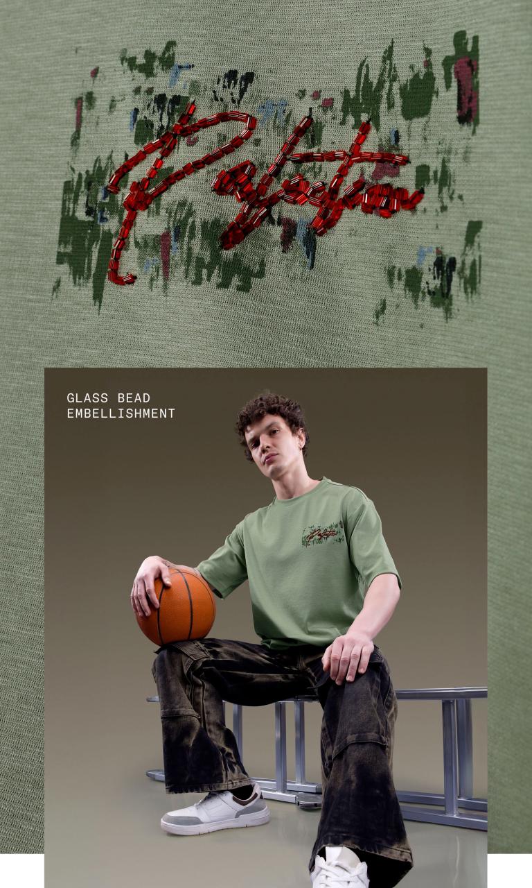 Premium Shadow Green Oversized Drop Shoulder Tee