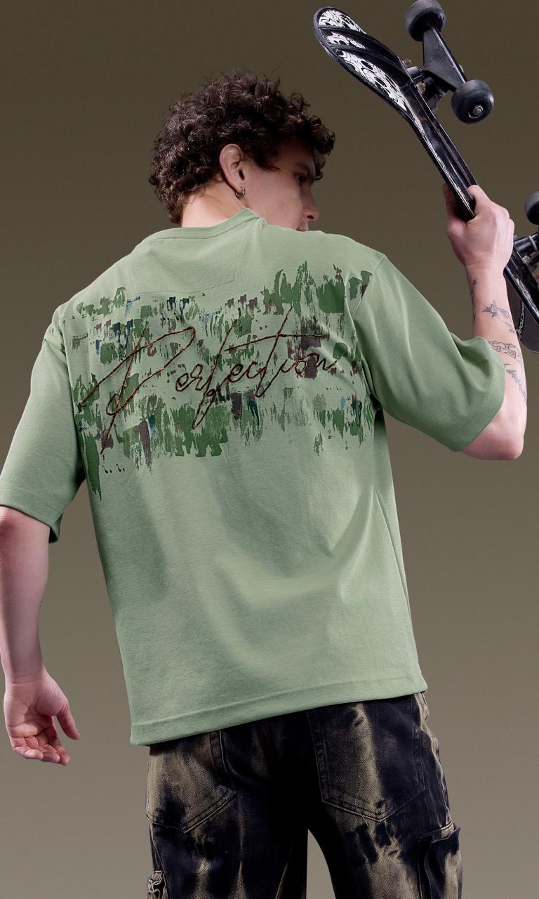 Premium Shadow Green Oversized Drop Shoulder Tee